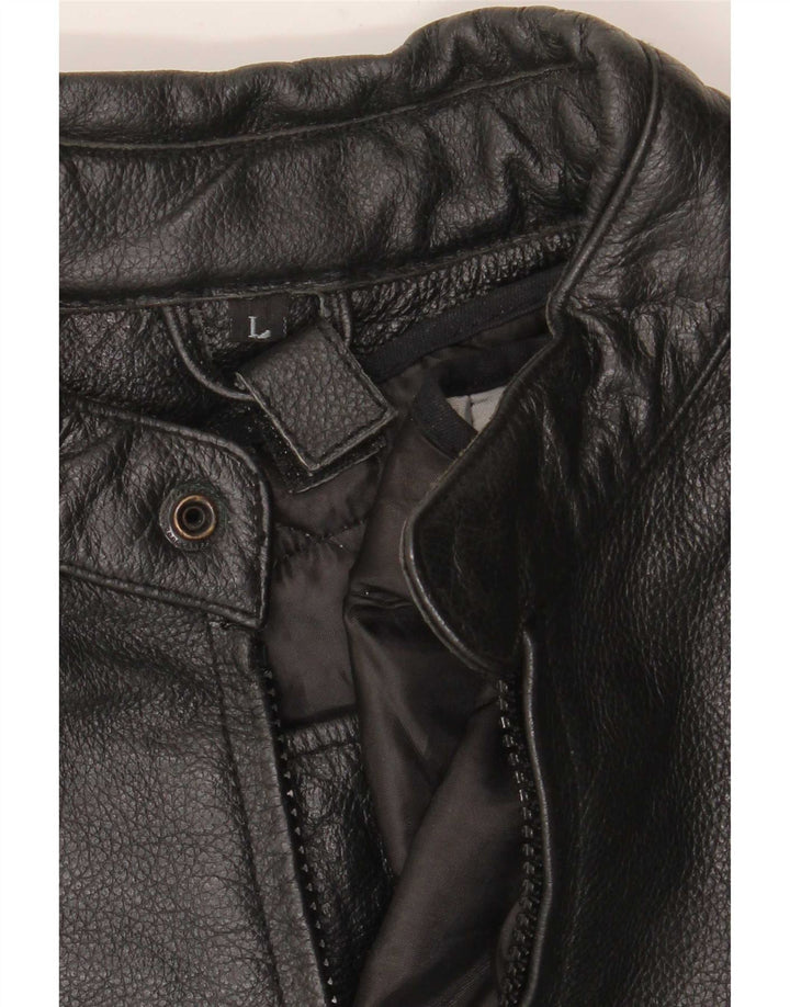 veste de course en cuir femme vintage UK 16 Grand Noir