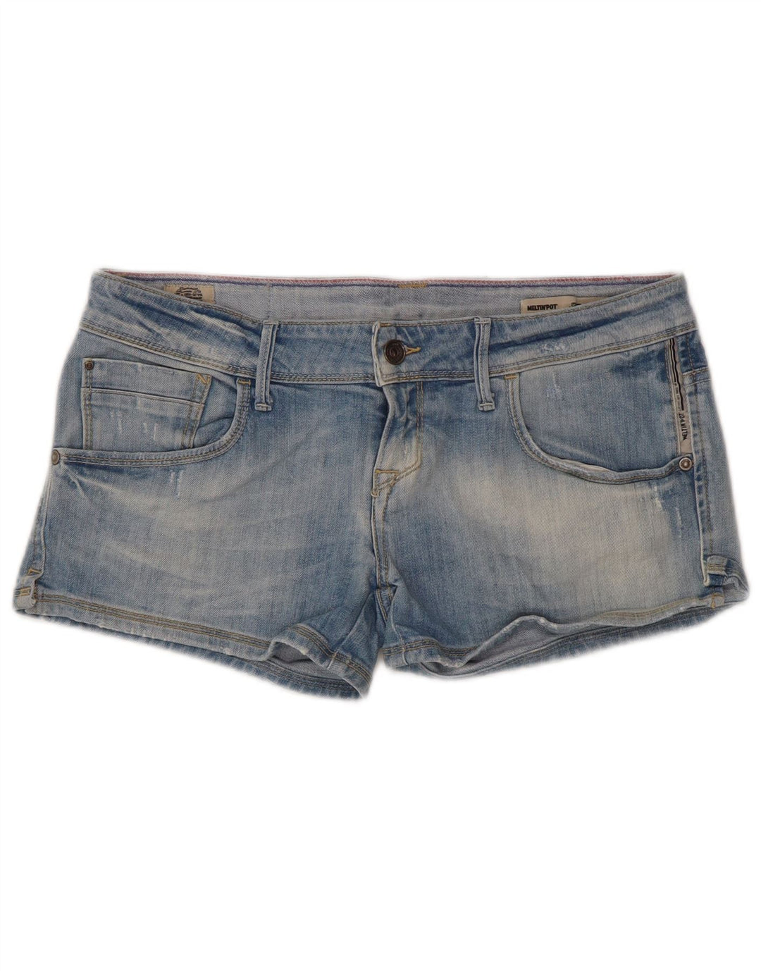 MELTIN' POT Short en Jean Taille Basse Femme W30 Bleu Moyen Coton