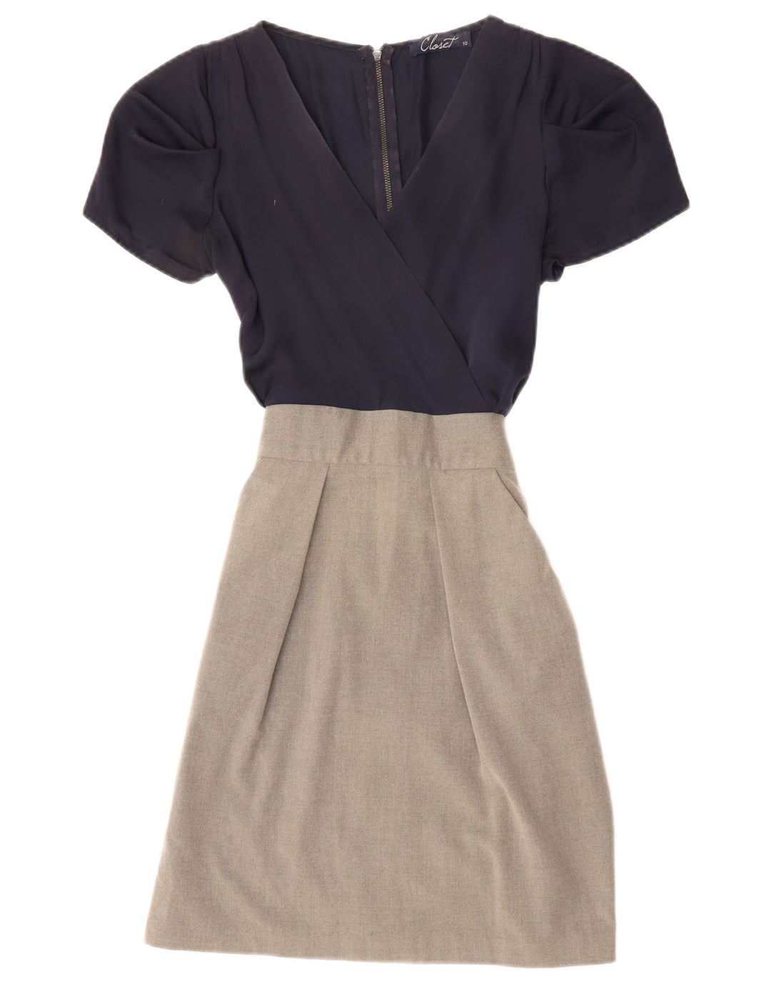 CLOSET Robe portefeuille pour femme UK 10 Petit Bleu Marine Colorblock Polyester