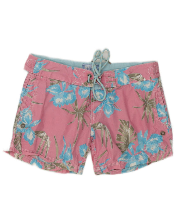 Superdry Womens Swimming Shorts UK 6 XS Pink Floral Cotton