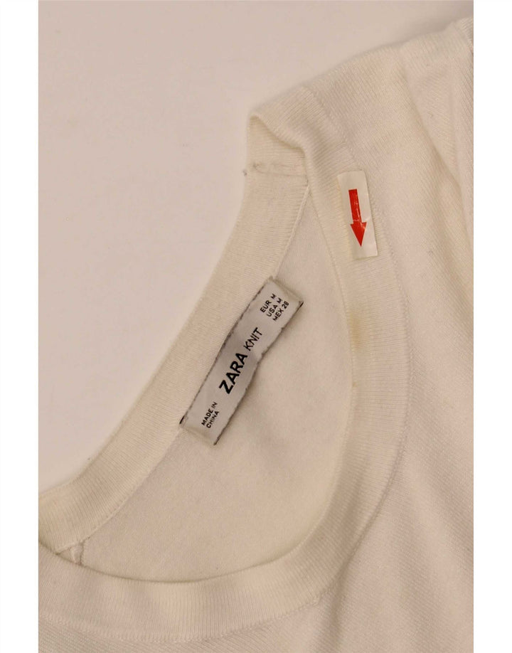 Zara Femme Pull Col Bateau UK 12 Medium Blanc Viscose