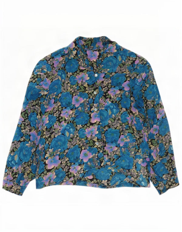 Chemisier chemise femme vintage UK 18 XL Bleu Floral