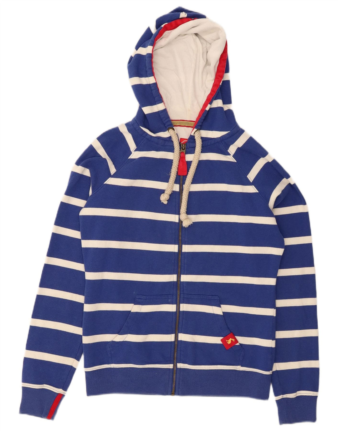 JOULES Pull à capuche zippé pour femme UK 10 Petit coton rayé bleu