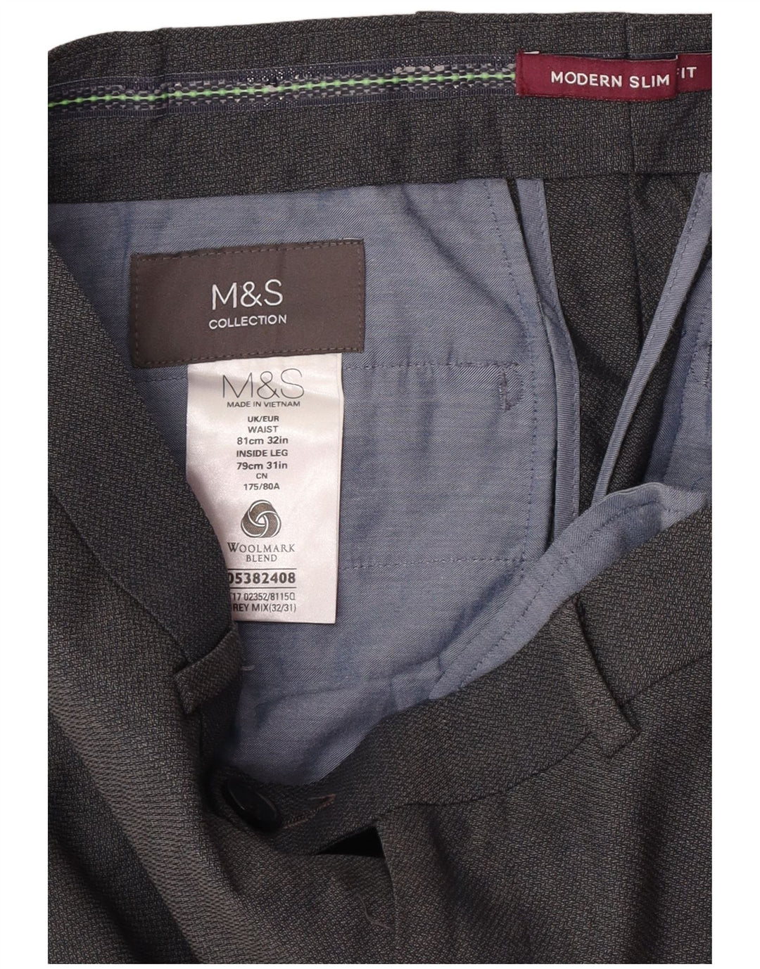 Marks & Spencer Pantalon de costume moderne coupe slim pour homme W32 L31 Gris laine
