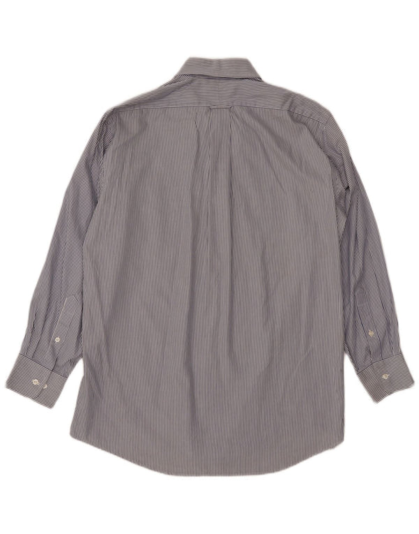 IZOD Chemise homme facile d’entretien Taille 16 Grand coton bleu marine à fines rayures années 80
