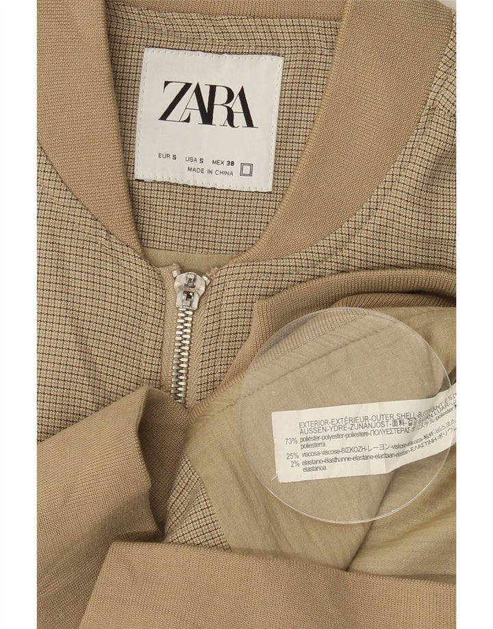 Zara Bomber Jacket Homme UK 36 Petit Beige Carreaux Polyester