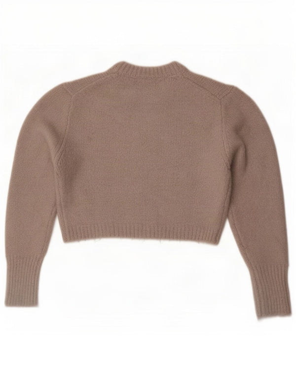 Zara Womens Crop Crew Neck Jumper Sweater UK 10 Petit Gris Acrylique