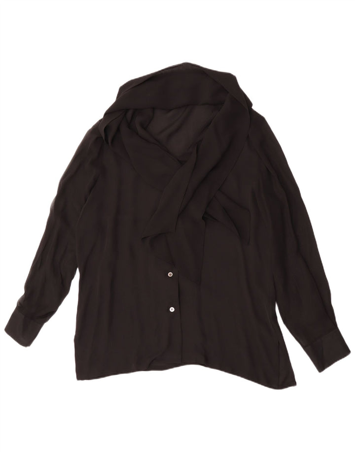 Blunauta Chemisier chemise à nouer sur le devant pour femme IT 44 en soie noire moyenne