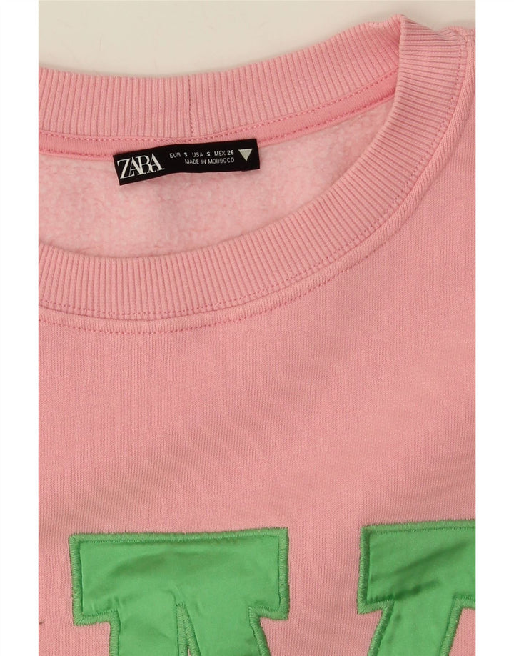 ZARA Womens Oversized Graphic Sweatshirt Jumper UK 10 Small Pink Cotton Vintage Zara and Second-Hand Zara from Messina Hembry 