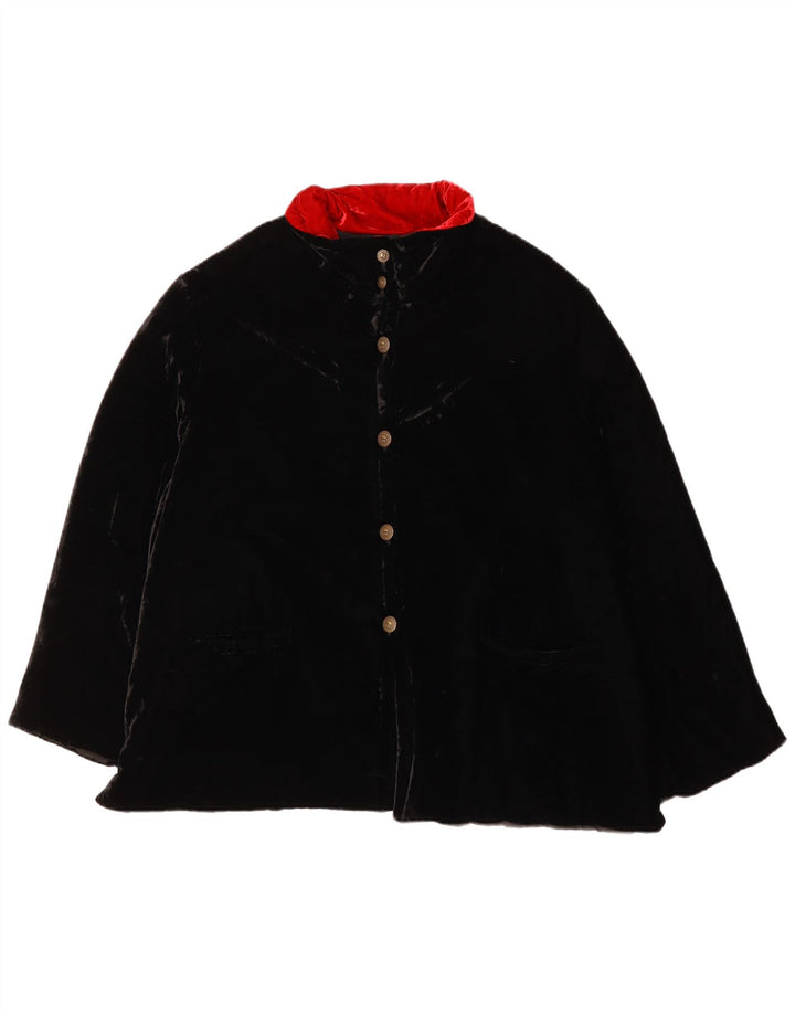 VINTAGE Veste bomber en velours femme UK 20 2XL Noir