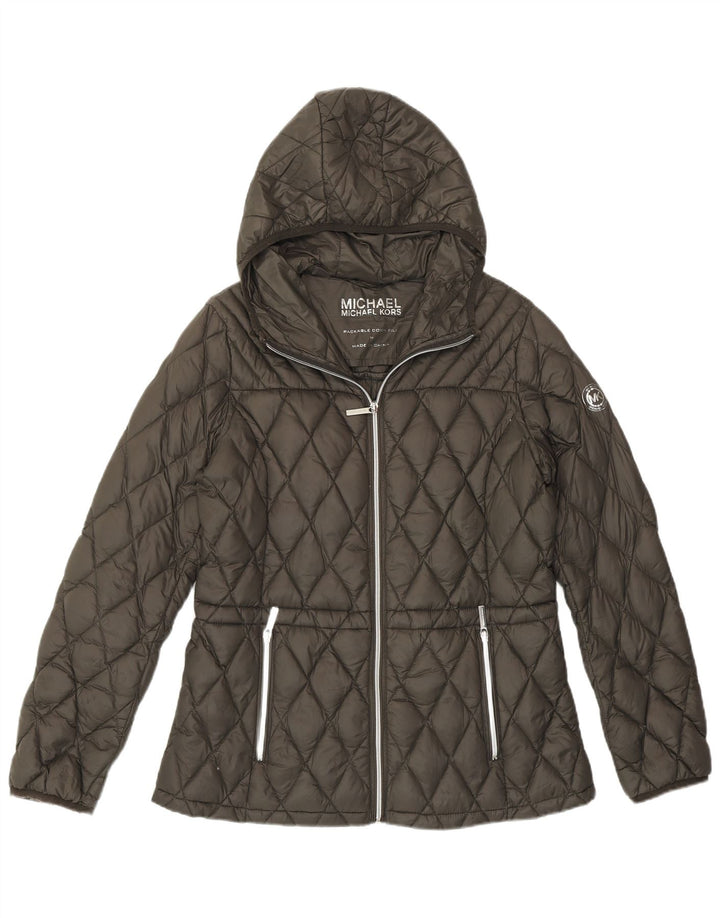 MICHAEL KORS Veste matelassée à capuche pour femme UK 14 Nylon gris moyen