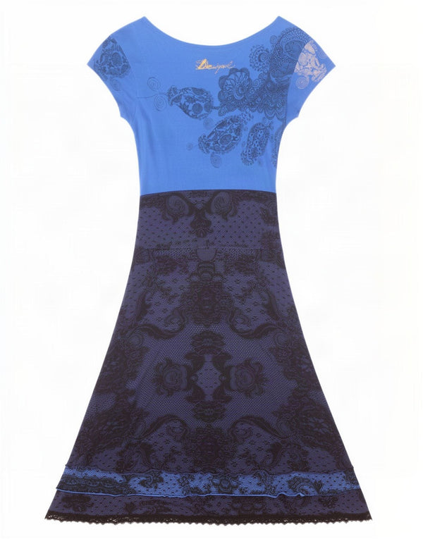 Desigual Womens A-Line Dress UK 4 XS Blue Paisley Viscose