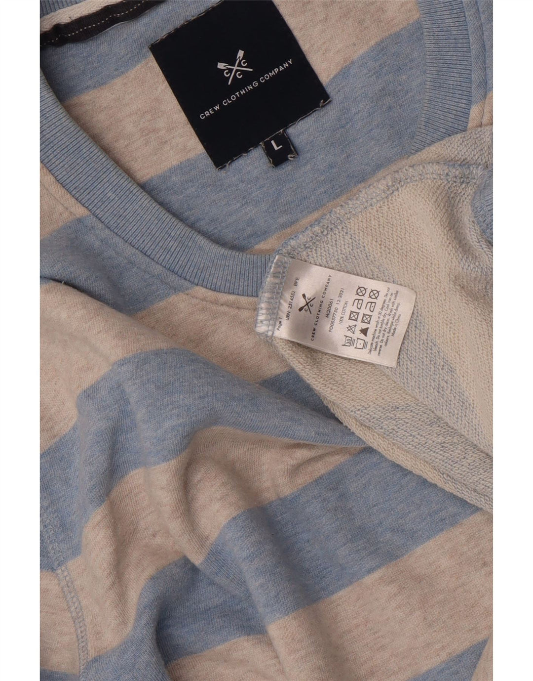 CREW CLOTHING Sweat-Shirt Homme Grand Gris Rayé Coton