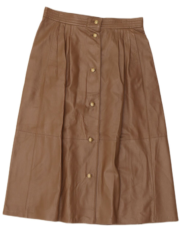 jupe en cuir plissée femme vintage UK 12 Moyen W30 Cuir Marron
