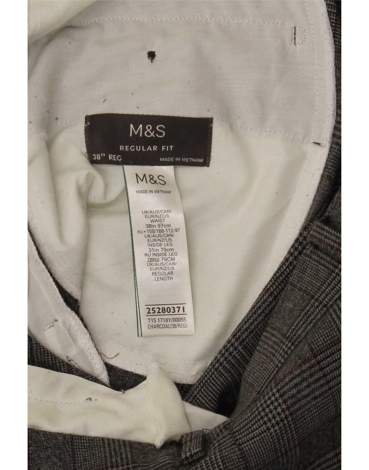 Marks & Spencer Pantalon de costume coupe classique pour homme W38 L31 Gris à carreaux Polyester