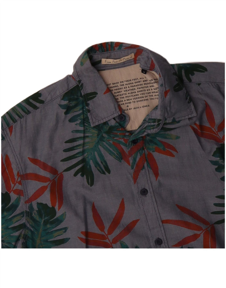 JACK & JONES Chemise à Manches Courtes Homme Gris Moyen Floral Coton