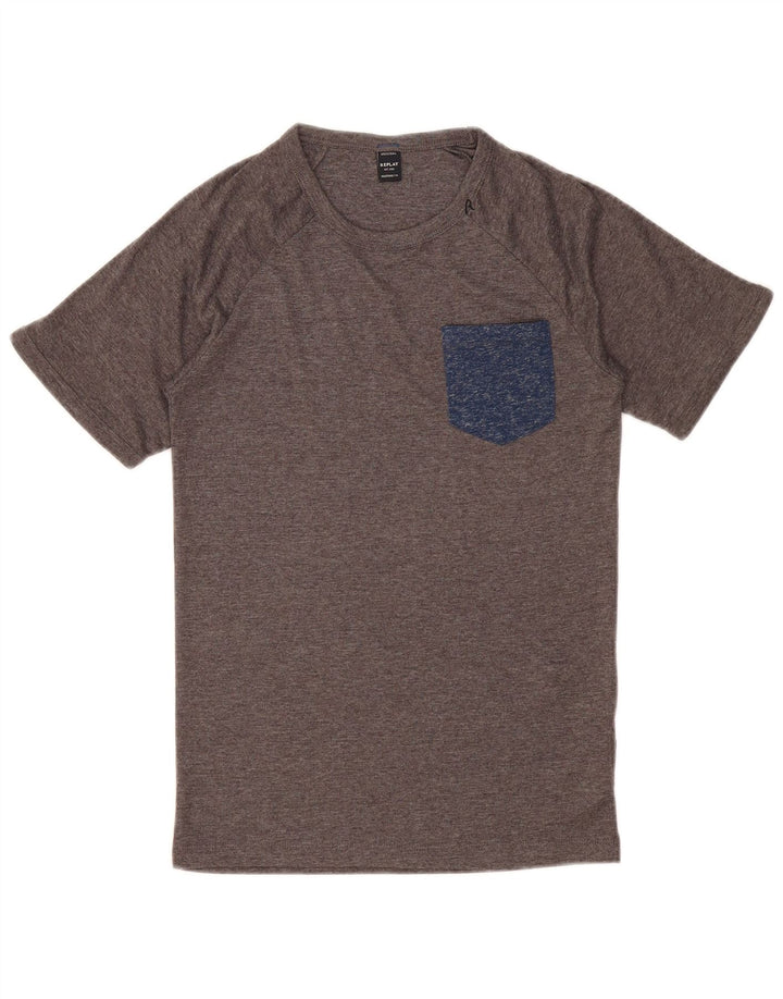 REPLAY T-Shirt Femme Top UK 10 Small Gris Moucheté Polyester