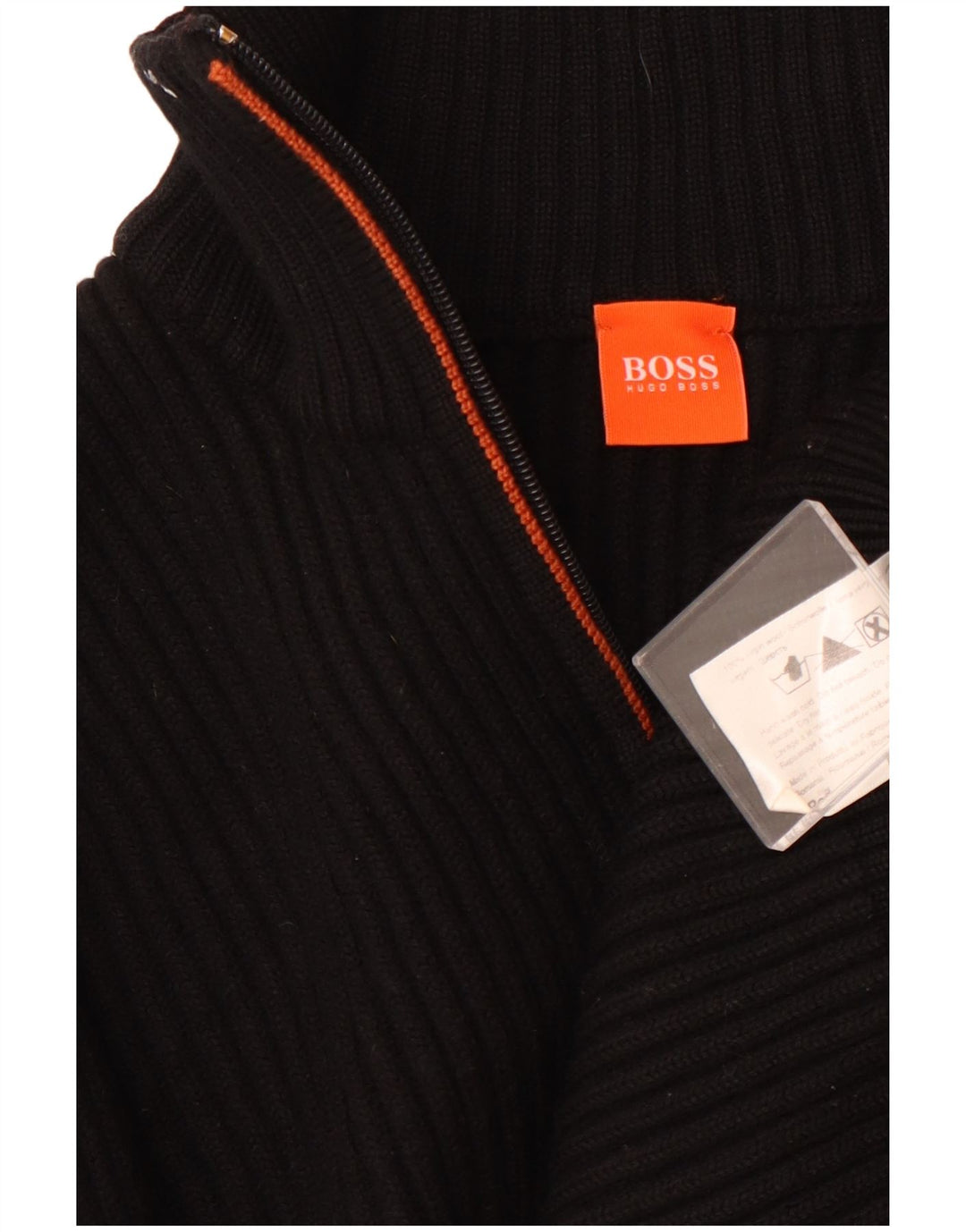 Hugo Boss Pull à col zippé pour femme UK 14 Large laine vierge noire
