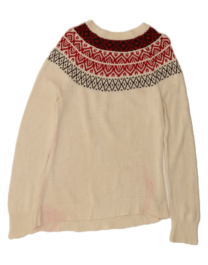 CHAPS Womens Boat Neck Jumper Sweater UK 14 Medium Off White Fair Isle Vintage Chaps and Second-Hand Chaps from Messina Hembry 