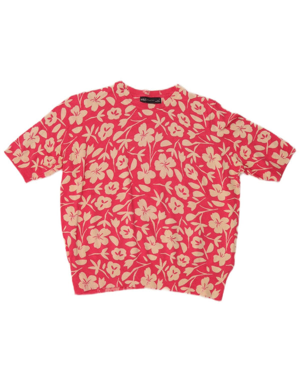 Marks & Spencer Womens Boat Neck Jumper Sweater UK 14 Large Pink Floral