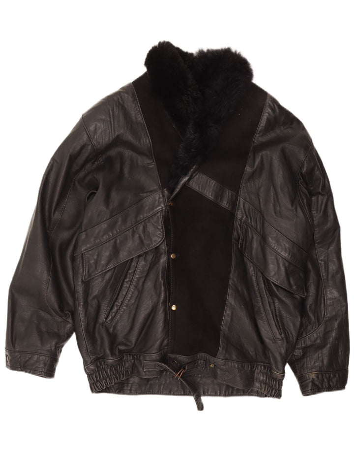 VINTAGE Veste en cuir homme UK 36 Petit cuir noir