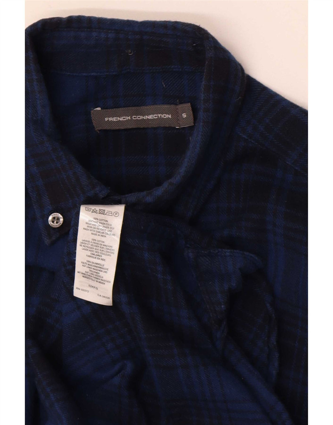 French Connection Chemise en Flanelle Homme Petit Bleu à Carreaux en Coton