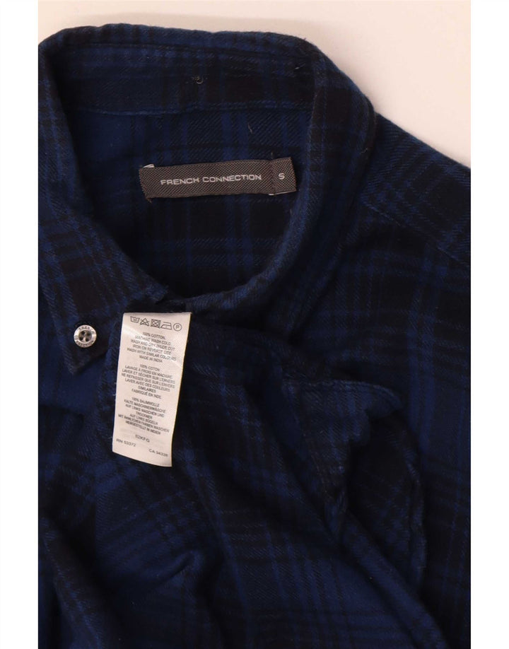 French Connection Chemise en Flanelle Homme Petit Bleu à Carreaux en Coton