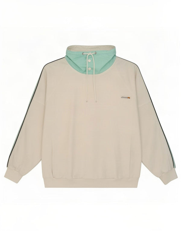 Ellesse Mens Button Neck Sweatshirt Jumper Large White Colourblock Cotton