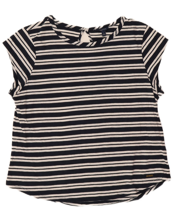 Nautica T-Shirt Femme Top UK 14 Grand Coton Rayé Bleu Marine