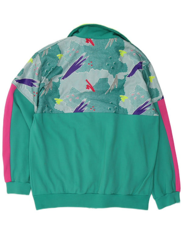 VINTAGE Mens Survêtement Top Veste Grand Vert Géométrique