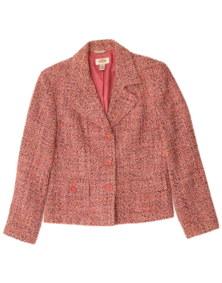 TALBOTS Veste Blazer 3 Boutons Femme US 8 Acrylique Moucheté Rose Moyen