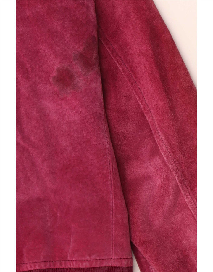 Vintage Womens Suede Bomber Jacket IT 44 Medium Pink Leather
