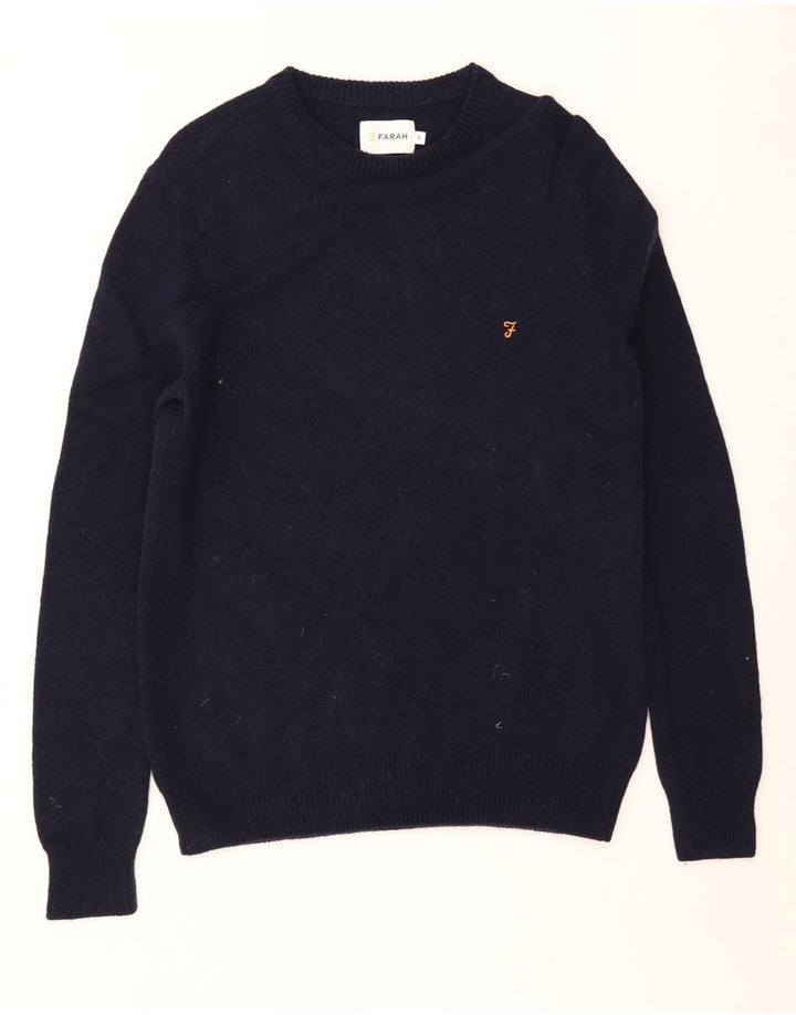 FARAH Pull à col rond pour homme en laine d'agneau bleu marine