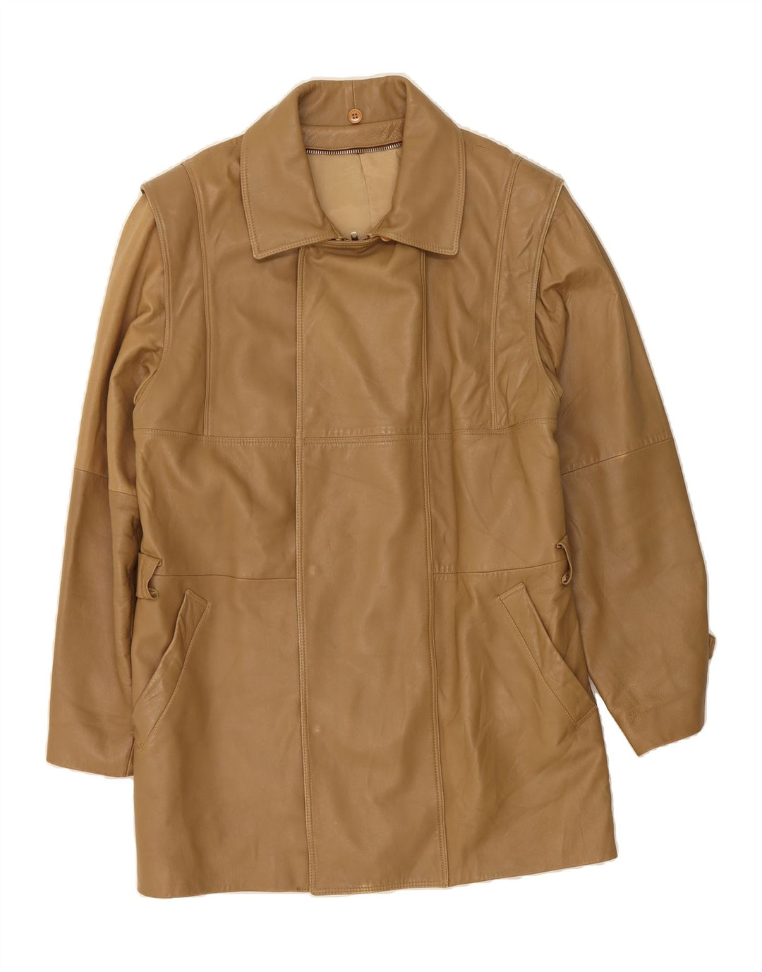 VINTAGE Mens Perugia Leather Coat IT 48 Medium Beige Vintage Vintage and Second-Hand Vintage from Messina Hembry 
