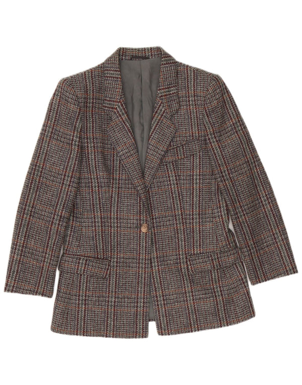 vintage Femmes 1 Bouton 2 Pièces Jupe Ensemble UK 12 Moyen Gris Plaid