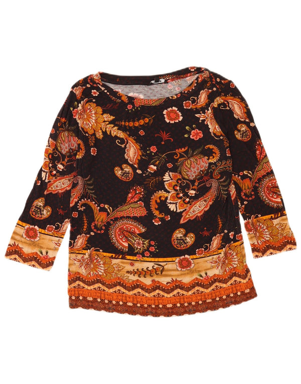 Desigual Haut Graphique Femme Manches 3/4 UK 10 Petit Noir Paisley Viscose