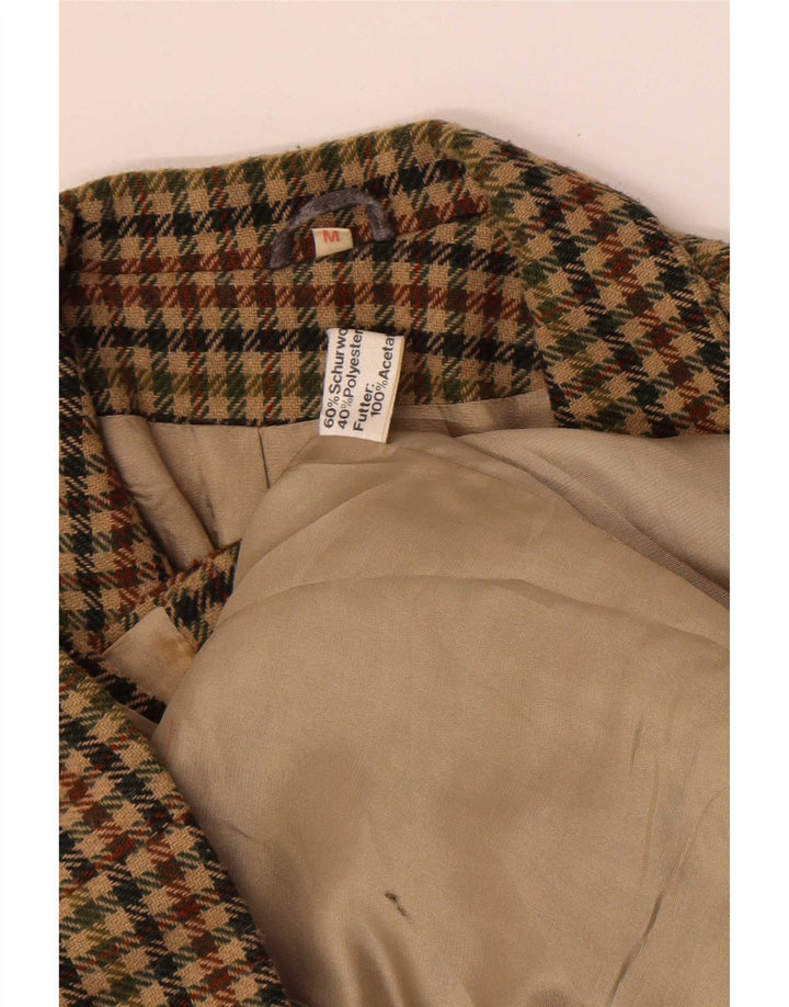 vintage Femme 3 Bouton Blazer Veste UK 12 Moyen Kaki Pied-de-poule Laine