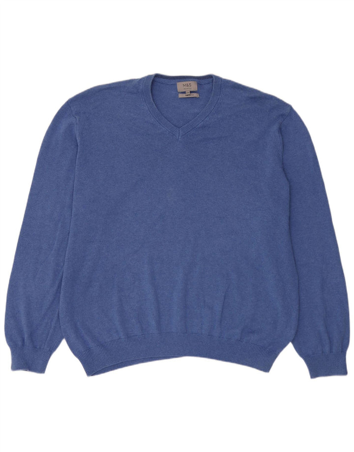 Marks & Spencer Pull col V pour homme en coton bleu 3XL