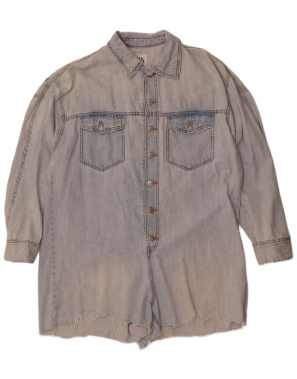 Zara Womens Oversize Denim Playsuit UK 16 Grand Bleu Coton