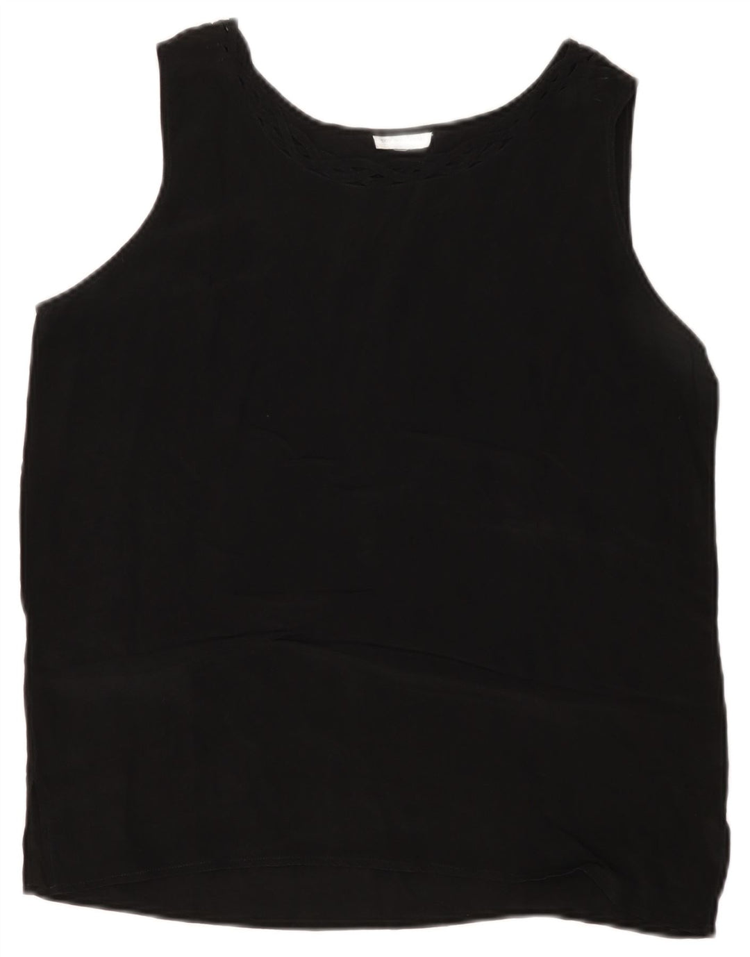 VINTAGE Femme Chemisier sans manches Top UK 14 Soie noire moyenne