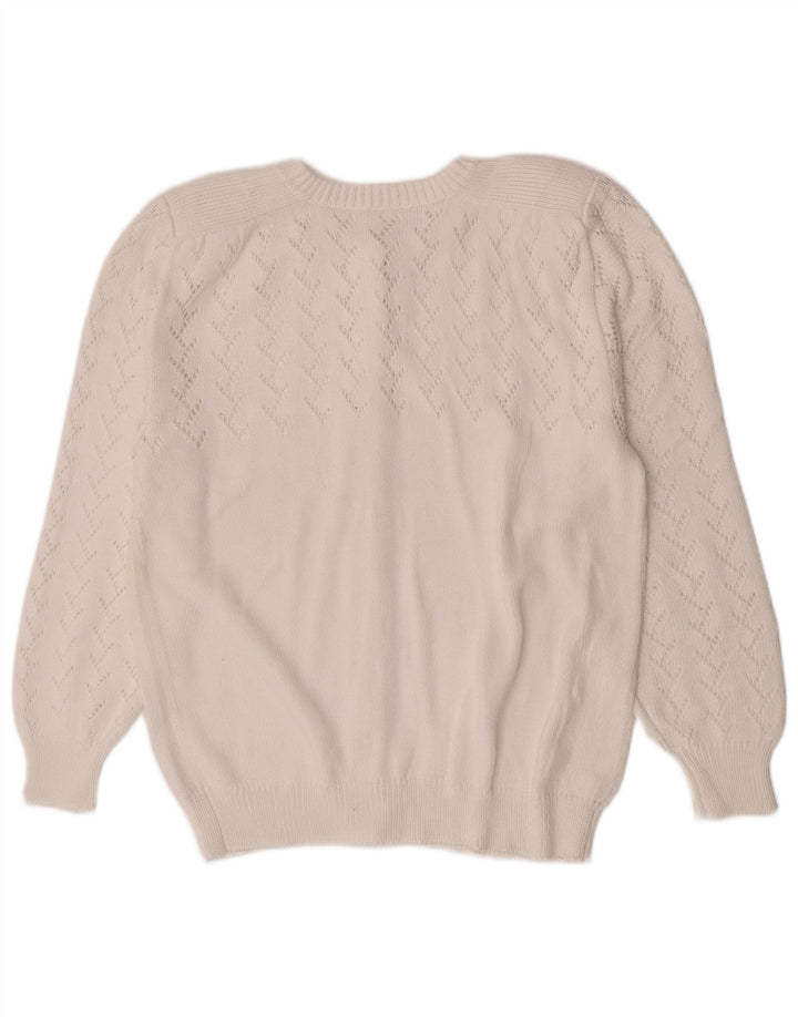 vintage Femme Cardigan Pull UK 14 Moyen Blanc