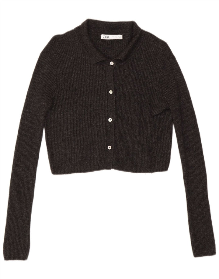 Zara Womens Crop Cardigan Pull UK 10 Petit Gris