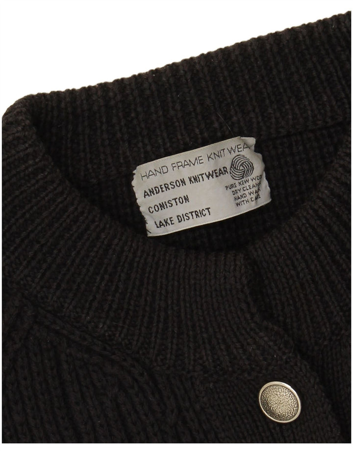 VINTAGE Pull Cardigan Femme UK 16 Grande Laine Noire Noire