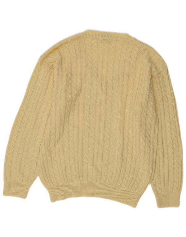 vintage Mens V-Col Jumper Pull Moyen Jaune Coton