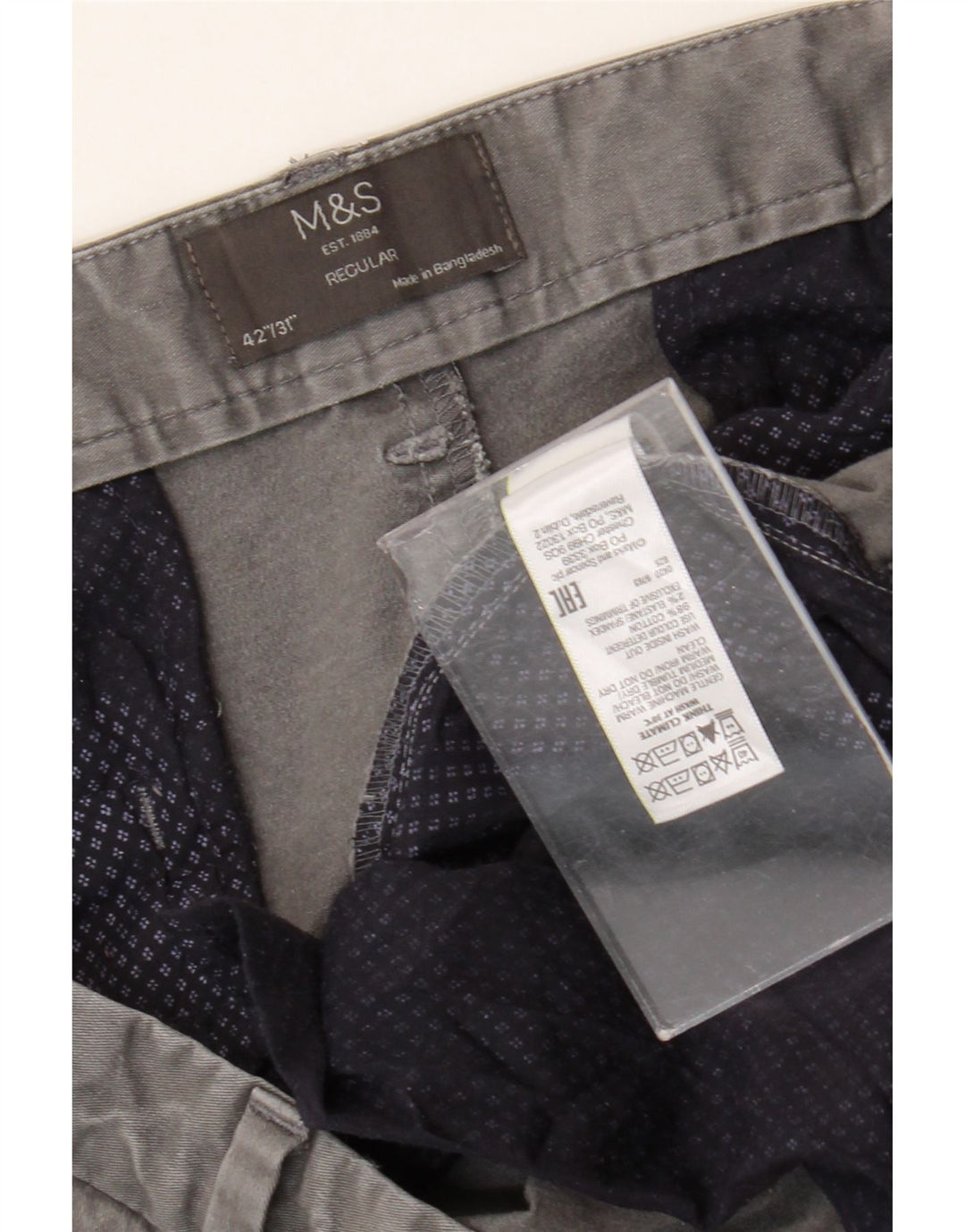 Marks & Spencer Pantalon Chino Coupe Regular Homme W42 L31 Gris Coton