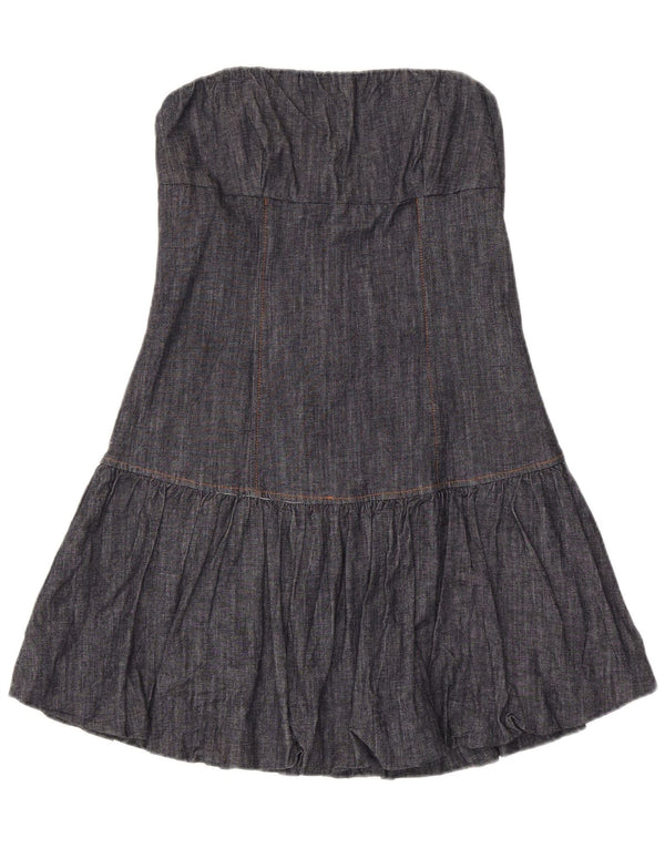 vintage Femmes Denim Mini Robe Bustier UK 14 Grand Coton Bleu Marine