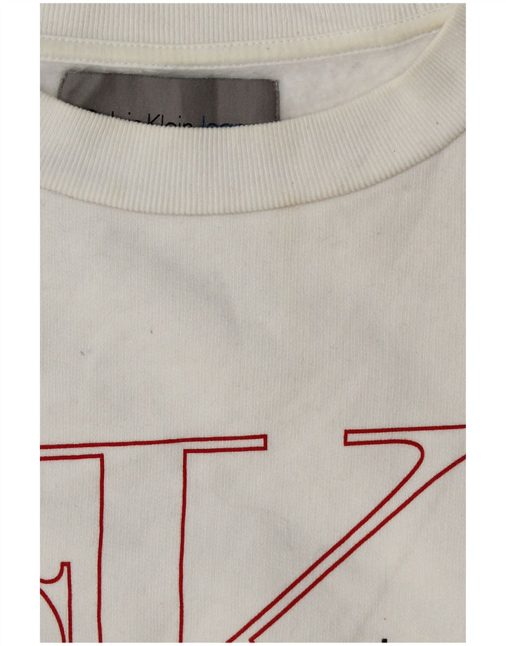 CALVIN KLEIN JEANS Sweat-shirt court graphique pour femme UK 6 XS Blanc