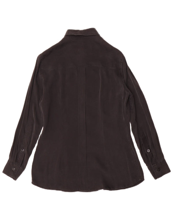 vintage Femme Chemise Blouse UK 12 Moyen Noir