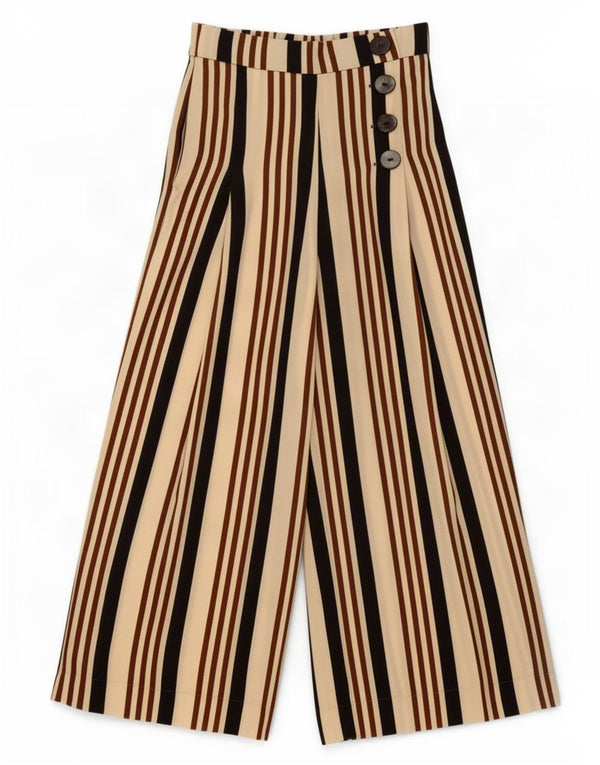 Zara Pantalon décontracté à jambe large pour femme XS W24 L24 Polyester rayé beige