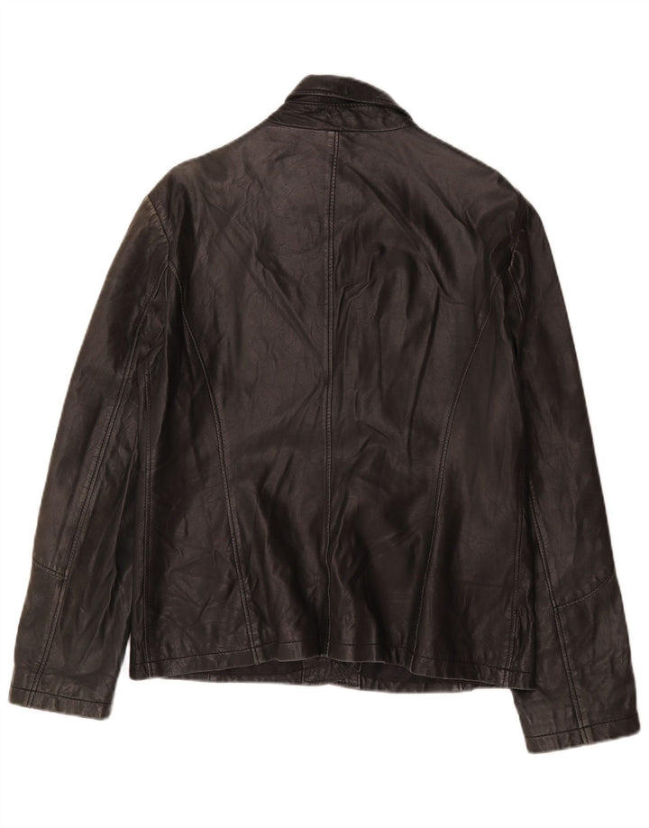 Veste en cuir femme vintage UK 14 Cuir noir moyen